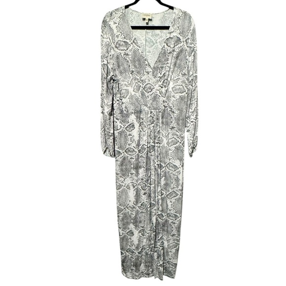 Haute Hippie Tribe Snake Print Long Sleeve Maxi Length Gray White Dress - Picture 2 of 8